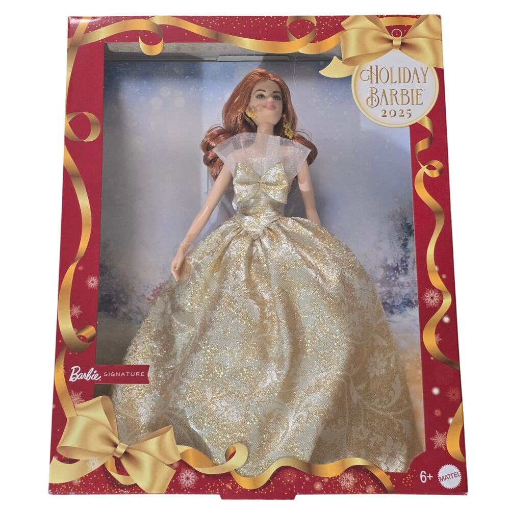 Barbie Holiday Barbie 2025 Doll Signature Mattel Gold Dress NIB